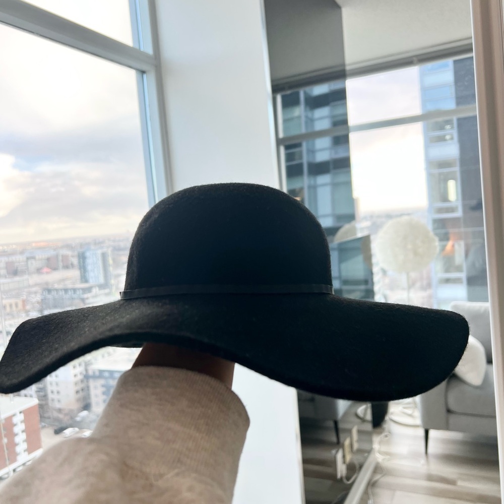Topshop Black 100% Wool Wide Brim Fedora Hat XS - Picture 2 of 6